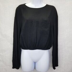 Aritzia Wilfred Free Crop Blouse Women M Black Long Puff Sleeve Crepe Academia